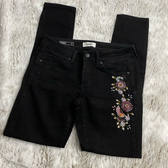 Sonoma Women Flower Embroidered Skinny Jeans | Embroidered Skinny Jeans | Denim - Picture 3 of 10